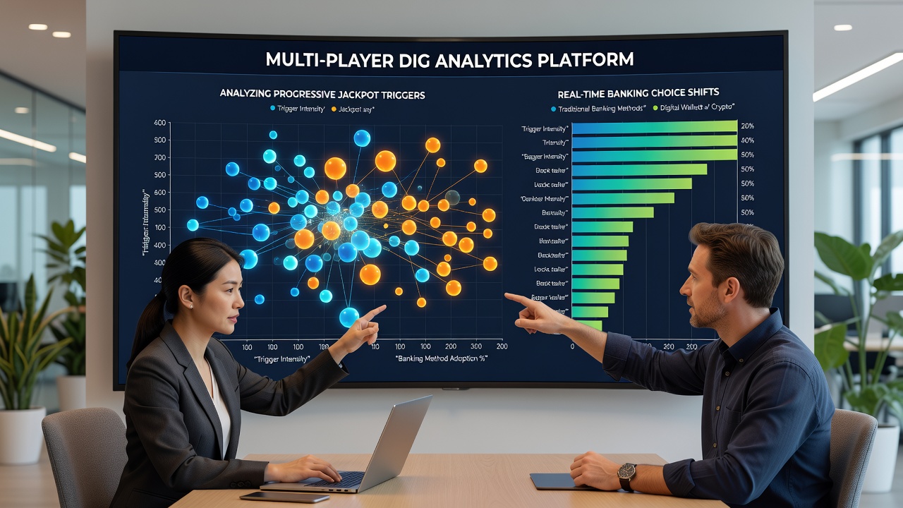 Data visualization dashboard displaying jackpot trigger timelines next to banking method transition graphs