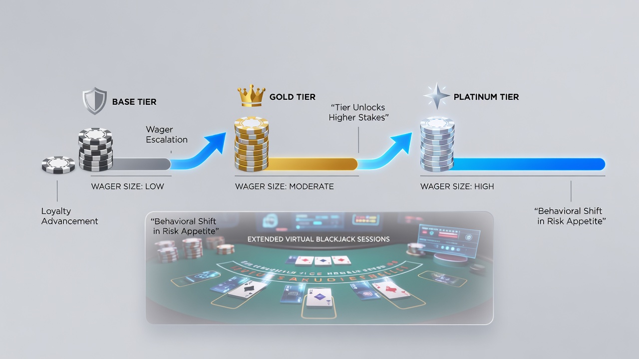 Analytics dashboard displaying loyalty tier progression alongside wager size trends for virtual blackjack players