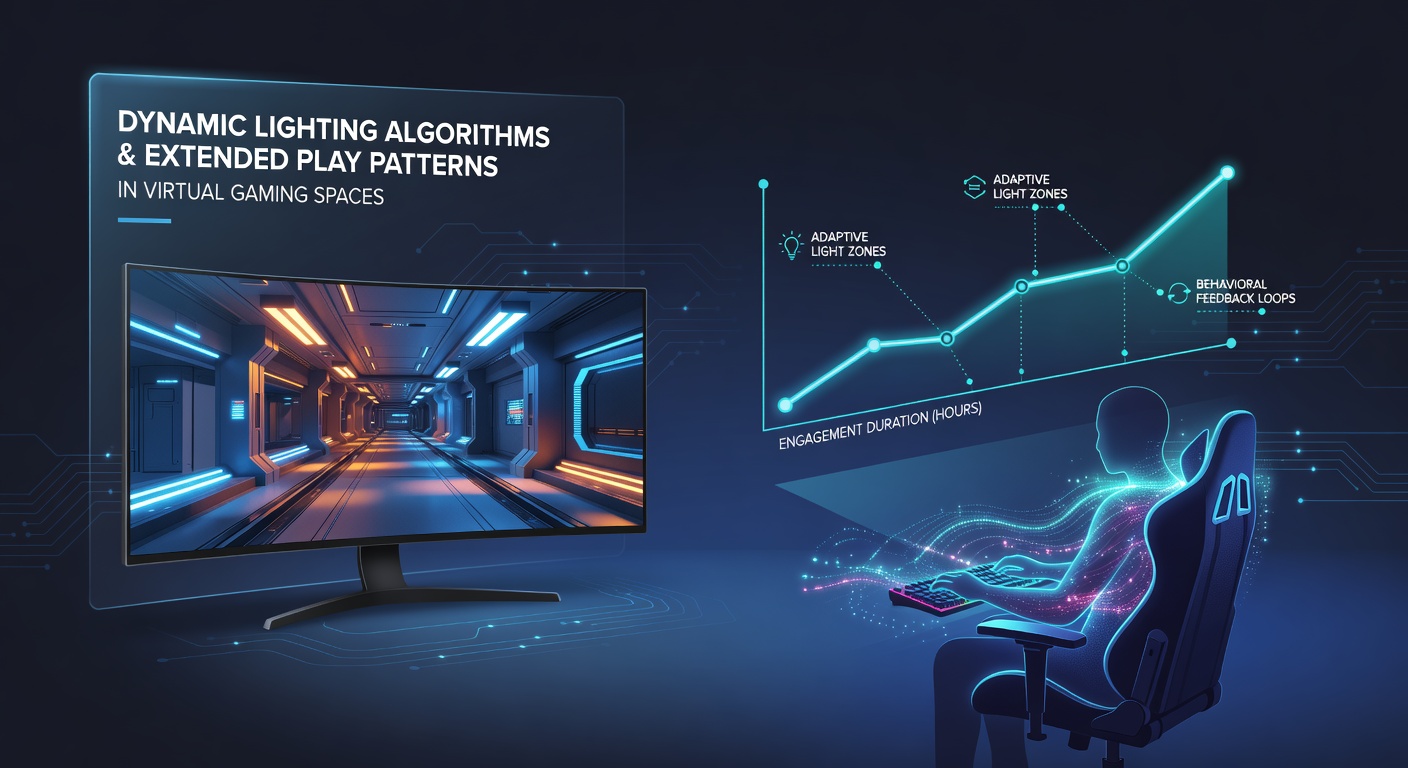 Dynamic lighting effects in a virtual gaming environment showing adaptive color shifts during extended sessions