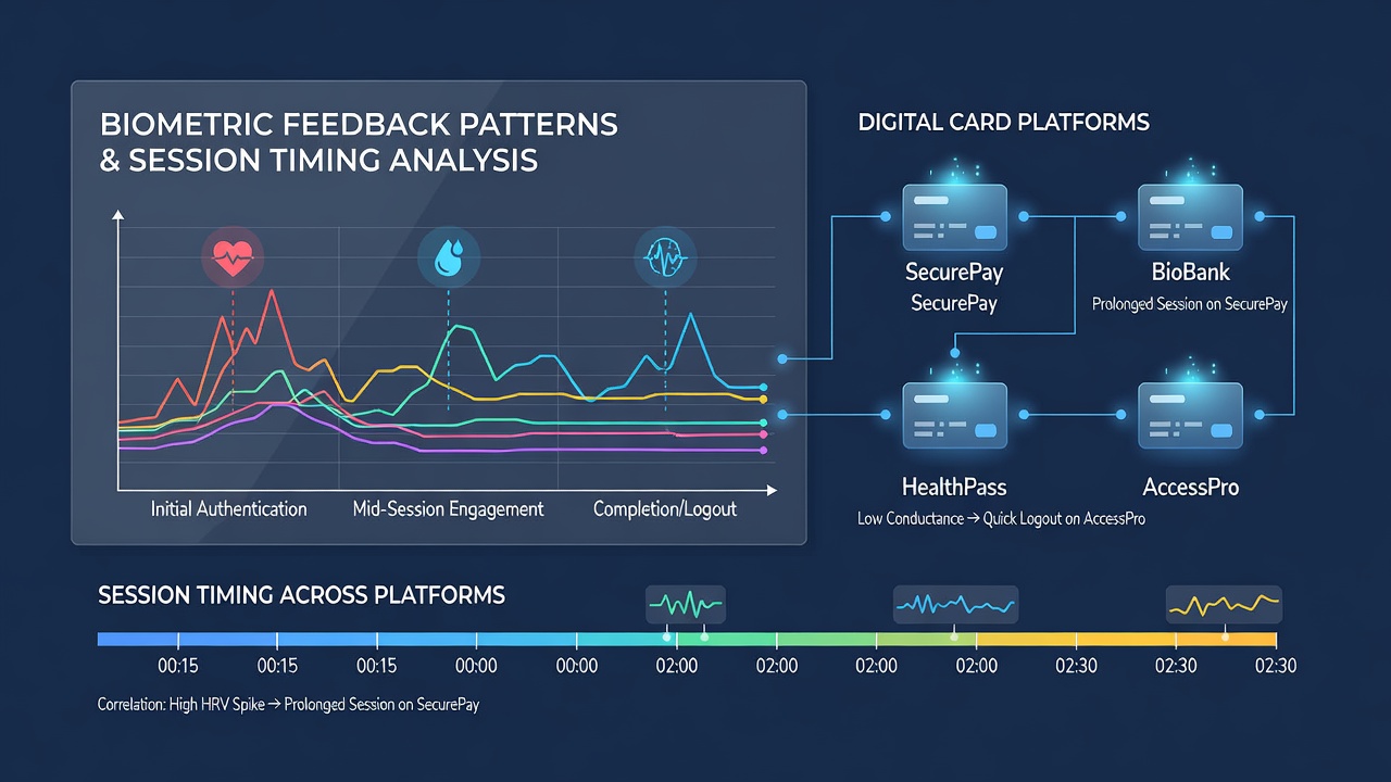 Graphs and charts displaying correlations between biometric readings and session length data from digital card platforms